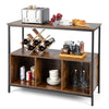 Modern kitchen buffet sideboard in rustic brown with three open compartments for ample storage and display.