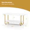 Modern 2-tier faux marble top coffee table with sturdy metal frame and adjustable feet for versatile living room use.