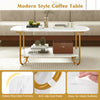 Modern 2-tier coffee table with faux marble top, sturdy metal frame, and easy-to-clean surface for versatile living.