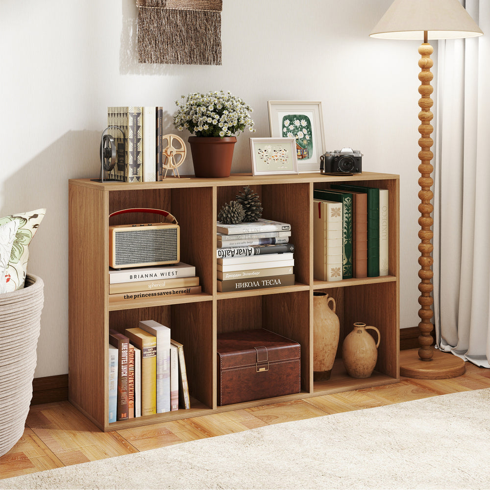 Modern 6-Cube Bookcase with Anti-tipping Kits for Bedroom Living Room-Natural - Gallery View 1 of 10