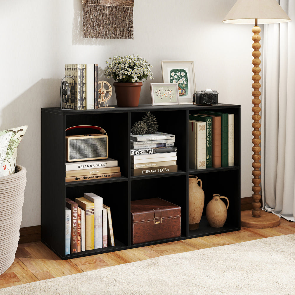 Modern 6-Cube Bookcase with Anti-tipping Kits for Bedroom Living Room-Black - Gallery View 1 of 10