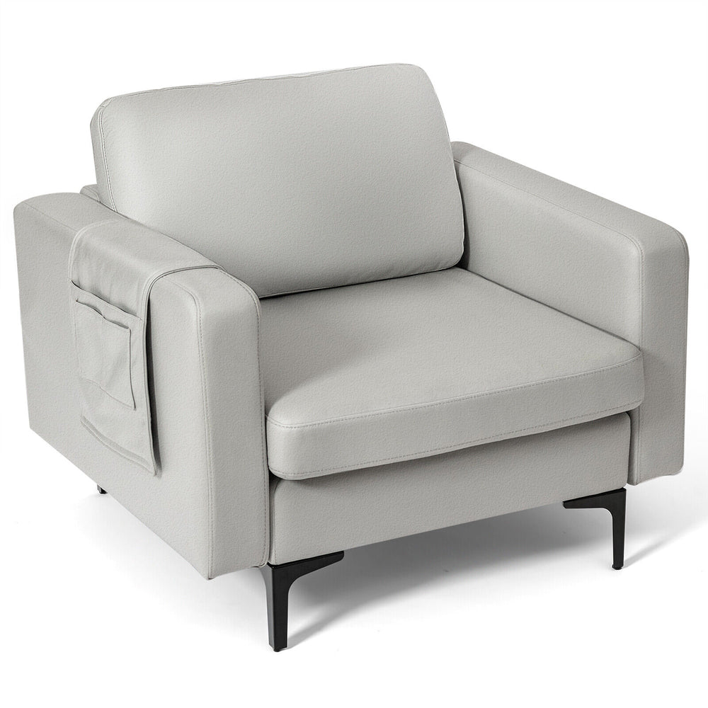 Modern Accent Armchair with Side Storage Pocket-Light Gray - Gallery View 1 of 9