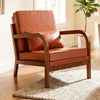 Modern Accent Chair Faux Leather Linen Fabric Upholstered Armchair-Brown - Gallery View 1 of 9
