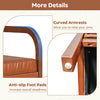 Curved armrests and anti-slip foot pads detail of the Modern Accent Chair in brown faux leather for added comfort and.