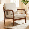 Modern Accent Chair Faux Leather Linen Fabric Upholstered Armchair-White - Gallery View 1 of 9