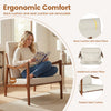 Modern accent chair with removable cushions, solid rubber wood frame, and faux leather upholstery for cozy support.