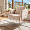 Modern Accent Chair w/Back Cushion & Golden Metal Legs for Living Room Bedroom-Beige - Gallery View 1 of 7