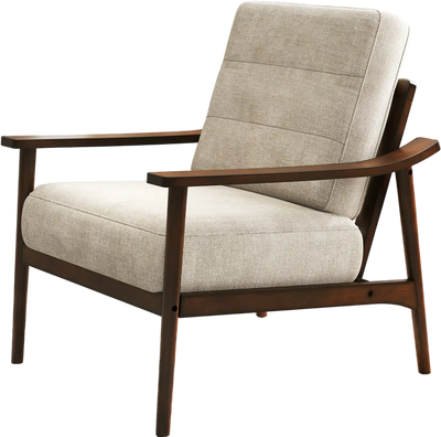 Costway Modern Accent Chair Rubber Wood Armrests Legs Brown 863179542 New