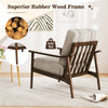 Modern accent chair with rubber wood frame, padded seat cushion, and ergonomic armrests for living room comfort.
