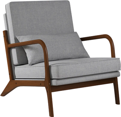 Costway Modern Accent Chair Rubber Wood Armrests Gray 329647185 New