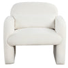 Modern accent chair in beige with soft sherpa upholstery, ergonomic armrests, and included waist pillow for comfort.