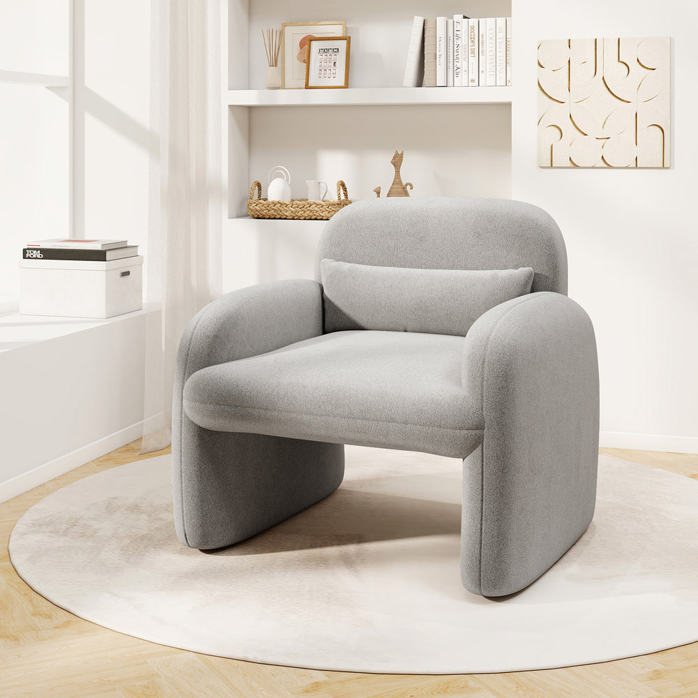 Modern Accent Chair with Waist Pillow and Armrests for Living Room Bedroom-Gray - Gallery View 1 of 9