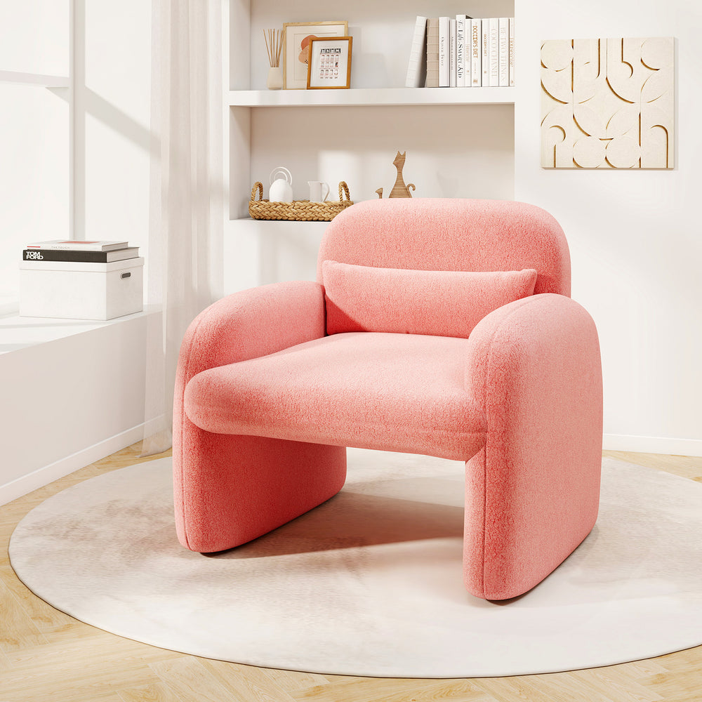 Modern Accent Chair with Waist Pillow and Armrests for Living Room Bedroom-Pink - Gallery View 1 of 9