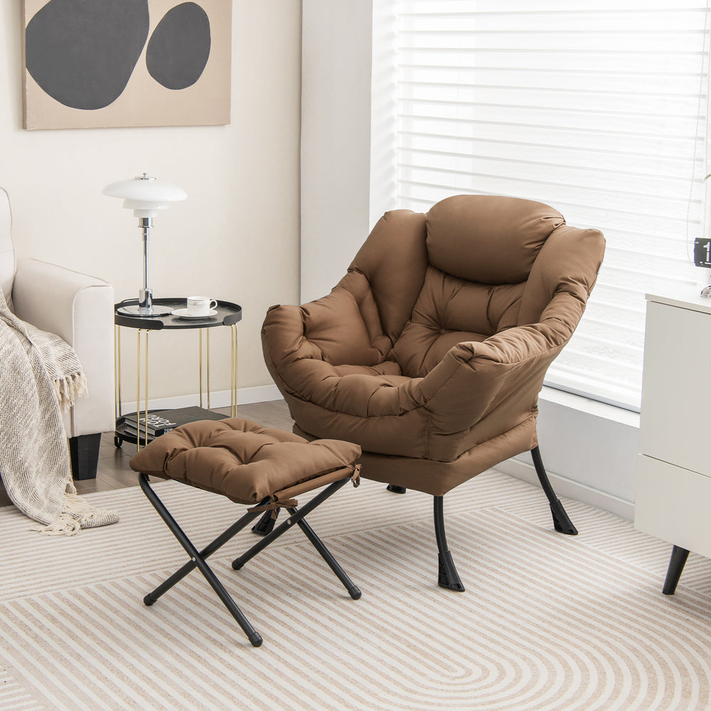 Modern Accent Sofa Chair with Folding Footrest and Side Pocket-Brown - Gallery View 1 of 10