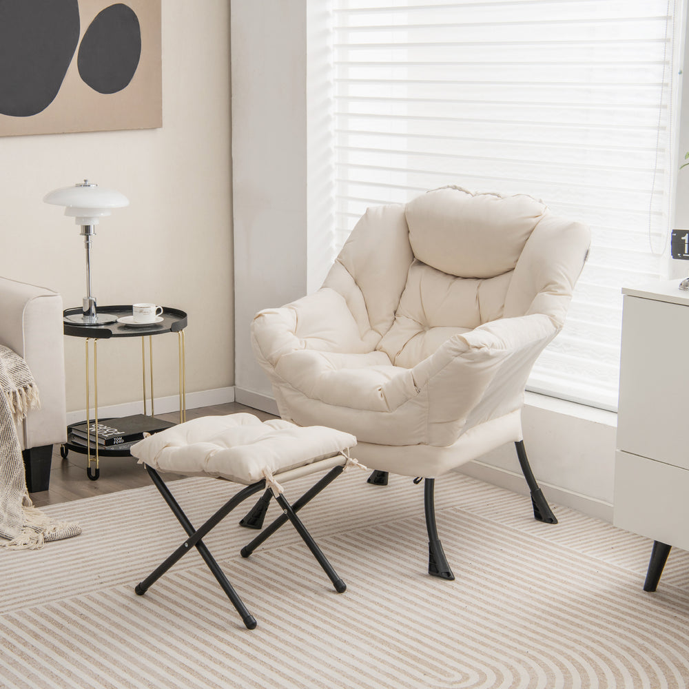 Modern Accent Sofa Chair with Folding Footrest and Side Pocket-Beige - Gallery View 1 of 10