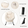 Beige modern accent sofa chair with folding footrest, side pocket, and sturdy metal frame for versatile comfort.