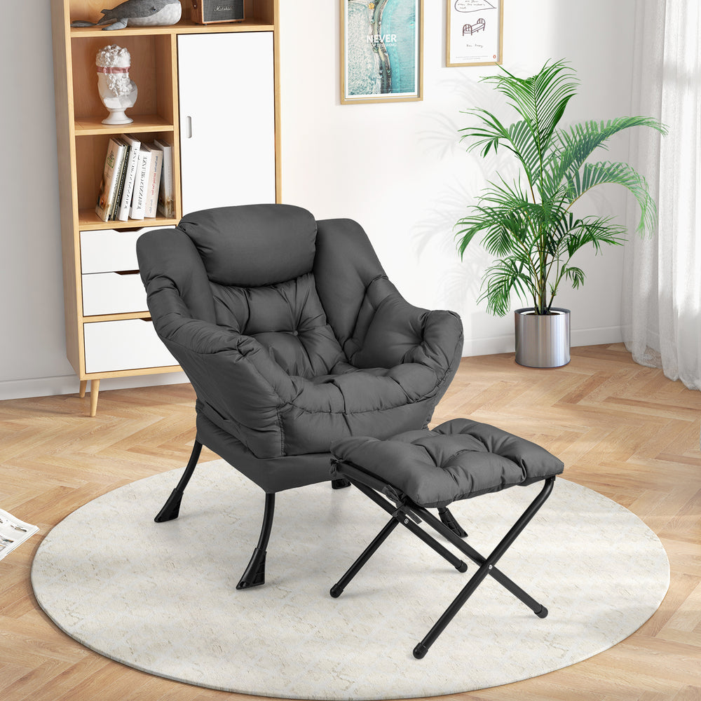 Modern Accent Sofa Chair with Folding Footrest and Side Pocket-Gray - Gallery View 1 of 10