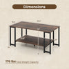 Modern accent table with dimensions, rustic brown finish, and open storage shelf for organized living room essentials.