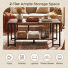Modern accent table in rustic brown with open storage shelf, featuring ample space for cups, snacks, and books.