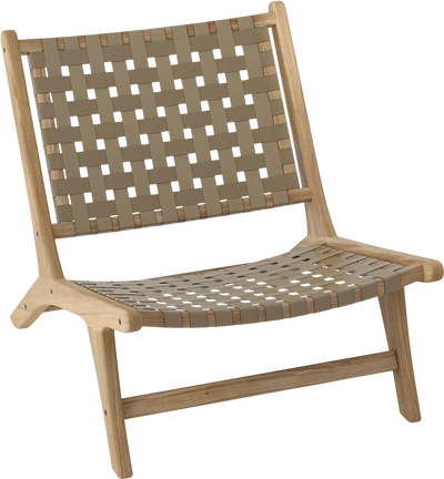Costway Modern Armless Teak Wood Lounge Chair Nylon Woven Backrest Seat 48357691 New