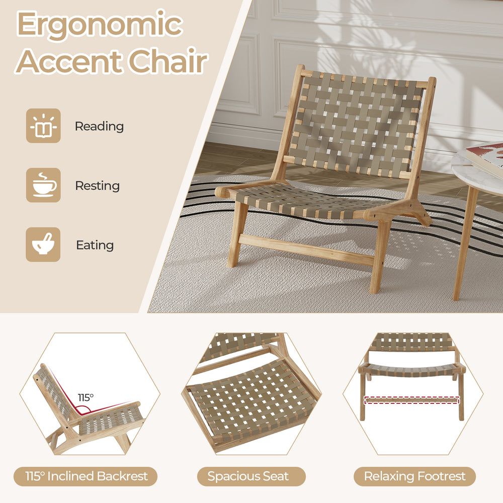 Modern armless lounge chair with a nylon woven backrest, 115° inclined backrest, perfect for relaxing in any room.