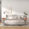 Modern bedside table with solid wood legs and rattan front panel, perfect for bedroom or living room storage.