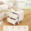 Modern nightstand in white with 2 spacious drawers and 3D geometric patterns, perfect for bedside essentials and decor.