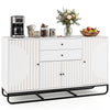 Modern buffet sideboard cabinet in white with striped doors, featuring 2 drawers and adjustable shelves for versatile storage.