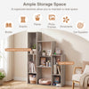 Modern cat bookshelf in gray oak with 8 sections, featuring open shelves and round holes for cat hideaways.