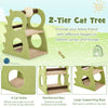 2-Tier green cat tree with 4 holes, rotatable sisal ball, and plush fabric for indoor play and relaxation.