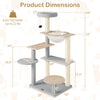 Dimensions of the Modern Cat Tree with removable padded perch, featuring multiple platforms and sisal scratching posts.