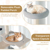 Removable plush padded perch on a modern cat tree, perfect for napping and lounging for cats.