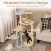 Multi-level cat tree with removable padded perch, sisal scratching posts, and four platforms for play and rest.