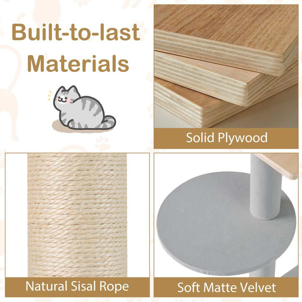Natural sisal rope detail of the Modern Cat Tree, designed for scratching and stability with soft matte velvet finish.