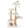 Modern cat tree with solid pear wood branches, plush platforms, and jute scratching posts for playful relaxation.