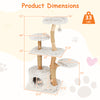 Dimensions of the Modern Cat Tree featuring solid wood branches, plush platforms, and jute scratching posts for playful.