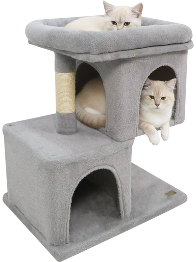 Costway Modern Space-Saving Cat Tree Tower w/ Upholstered Perch & 2 Condos 28322697 New
