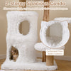 Spacious 2-storey cat condo with soft plush fabric, natural wood branches, and cozy cushioned floor for indoor cats.
