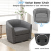 Modern grey swivel barrel chair with ottoman footrest, featuring a 360-degree swivel base for versatile seating.