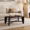 Modern black coffee table with rubber wood cross-leg base, offering ample storage and stylish design for living rooms.