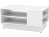 Modern white coffee table featuring 2-tier open storage shelves, spacious tabletop, and sleek design for contemporary.