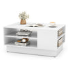Modern white coffee table with 2-tier open storage shelves, featuring a spacious tabletop and clean lines for.