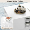 Modern coffee table in clean white finish with easy-to-clean surface and two open storage shelves for versatile use.