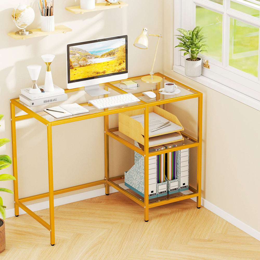 Modern Console Table with 2 Open Shelves and Metal Frame-Golden - Gallery View 1 of 10