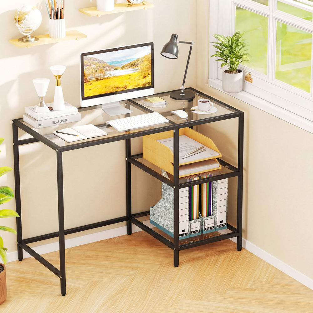 Modern Console Table with 2 Open Shelves and Metal Frame-Black - Gallery View 1 of 10