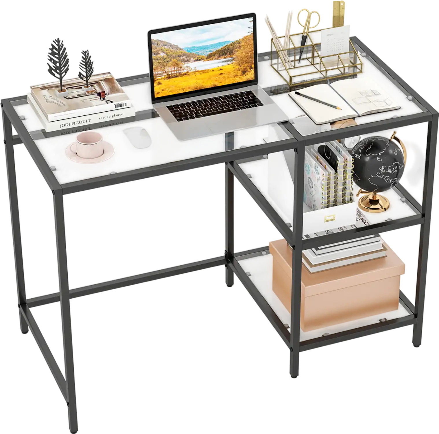 Costway Modern Console Table Desk 2 Open Shelves Metal Frame 64159327 New