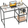 Modern console table with black metal frame, glass top, and two open shelves, ideal for stylish home office.