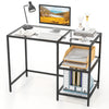 Modern console table with black metal frame, tempered glass top, and two open shelves for stylish storage and.