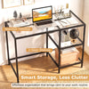 Modern console table with a black metal frame, spacious glass tabletop, and two open shelves for smart storage.