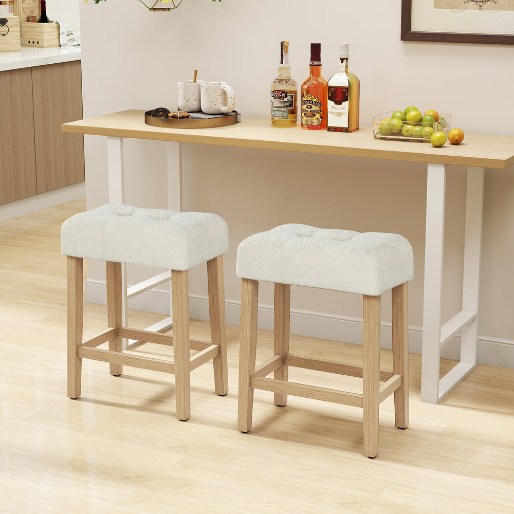 Modern Counter Height Bar Stools Set of 2 with Rubber Wood Legs-Beige and Natural - Gallery View 1 of 9